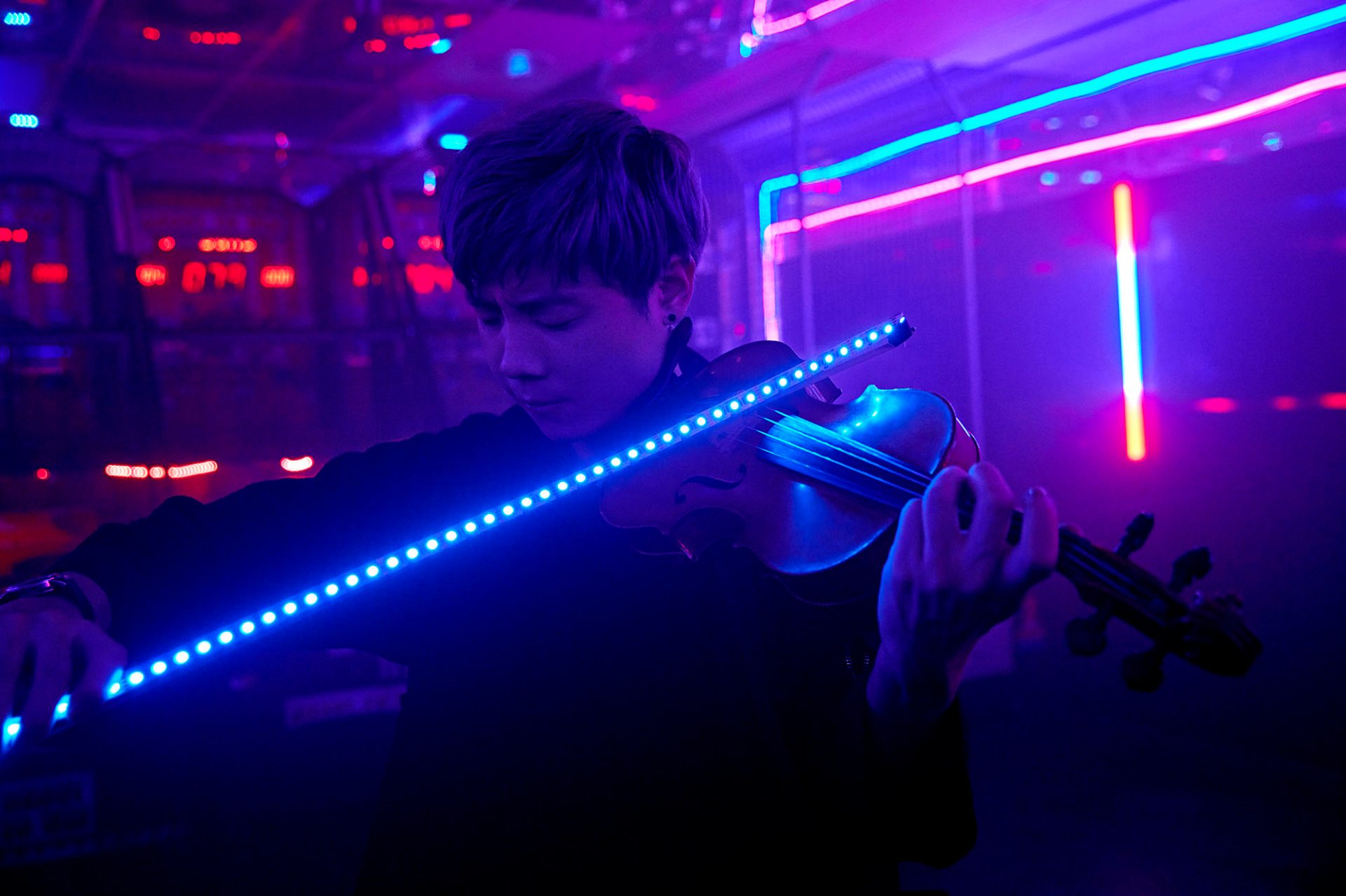 Image of @Albert playing instrument in gaming environment.