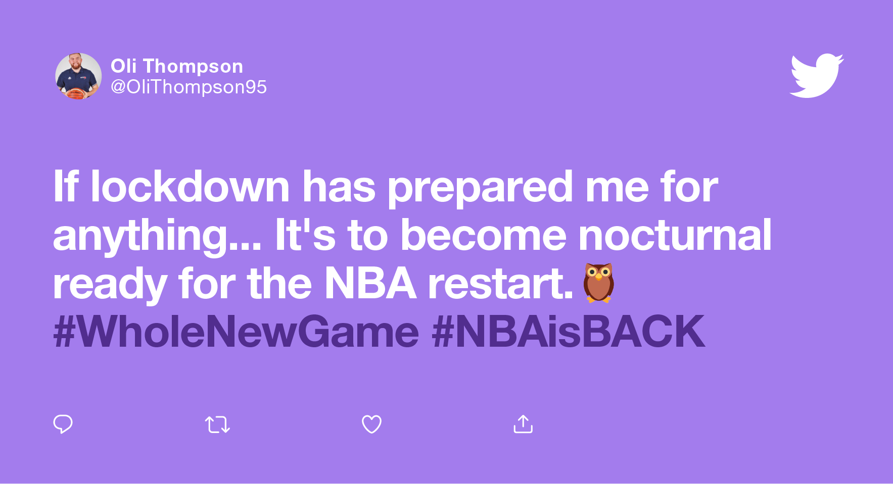 Tweet about the NBA restart from @OliThompson95